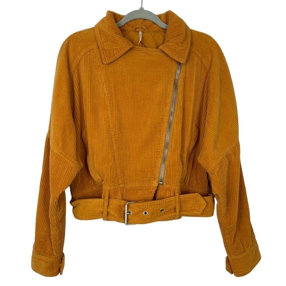 Free People Jackets & Blazers - Free People Slouchy Corduroy Dolman Moto Jacket Sand Mustard Small Full Zip